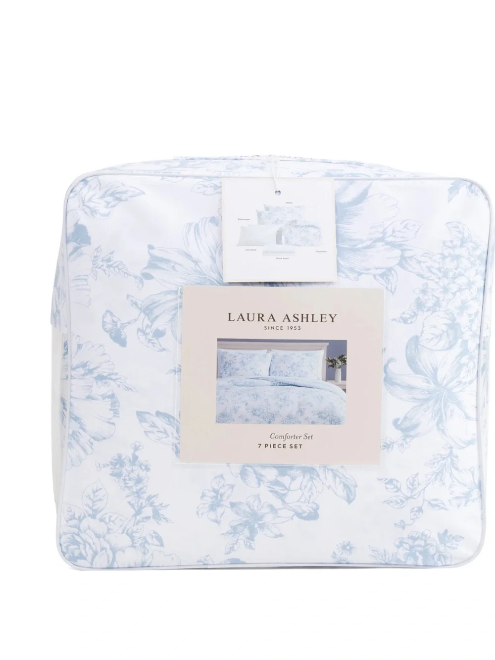 Laura Ashley White and Light Blue Floral Comforter Set
